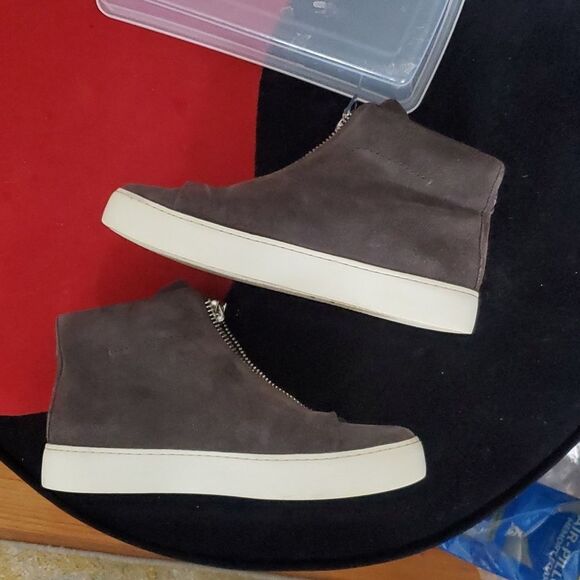 Frye Lena Suede High Top Sneaker in Dark Taupe Grey Size 7 - Picture 5 of 16